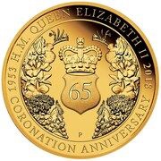 25 Dollars - Elizabeth II 4th Portrait - 65th Anniversary Coronation - Gold Proof, Australia, 2018 reverse image