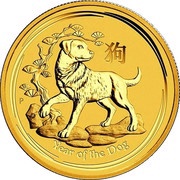 25 Dollars - Elizabeth II 4th Portrait - Year of the Dog - Gold Bullion Coin reverse image