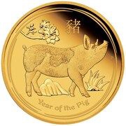 25 Dollars - Elizabeth II 4th Portrait - Year of the Pig - Gold Coin, Australia, 2019 reverse image