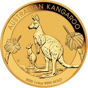 25 Dollars - Elizabeth II 6th Portrait - Kangaroo - Gold Bullion Coin, Australia, 2020 reverse image