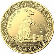 25 Dollars In the name of Elizabeth II; 6th Portrait - 170th Anniversary - Port Phillip Patterns; 1/2 Sovereign, Australia, 2023 reverse image