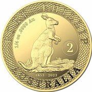 25 Dollars In the name of Elizabeth II; 6th Portrait - 170th Anniversary - Port Phillip Patterns; 2 Sovereigns, Australia, 2023 reverse image