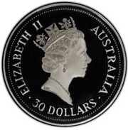 30 Dollars - Elizabeth II 3rd Portrait - Australian Kookaburra - Silver Bullion Coin obverse image