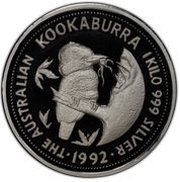 30 Dollars - Elizabeth II 3rd Portrait - Australian Kookaburra - Silver Bullion Coin, Australia, 1992 reverse image