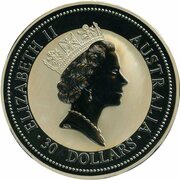 30 Dollars - Elizabeth II 3rd Portrait - Australian Kookaburra - Silver Bullion Coin obverse image