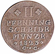 2 Pfenning - George IV, Germany, 1823 reverse image