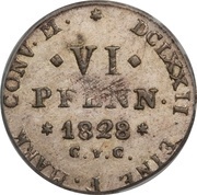 6 Pfennige - Charles II, Germany, 1828 reverse image