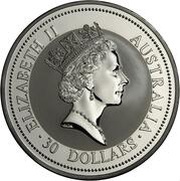 30 Dollars - Elizabeth II 3rd Portrait - Australian Kookaburra - Silver Bullion Coin obverse image