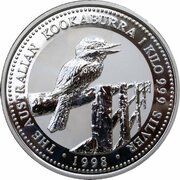 30 Dollars - Elizabeth II 3rd Portrait - Australian Kookaburra - Silver Bullion Coin, Australia, 1997-1998 reverse image