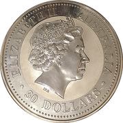 30 Dollars - Elizabeth II 4th Portrait - Australian Kookaburra - Silver Bullion Coin obverse image