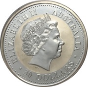 30 Dollars - Elizabeth II 4th Portrait - Australian Kookaburra - Silver Bullion Coin obverse image