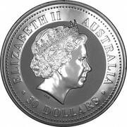 30 Dollars - Elizabeth II 4th Portrait - Australian Kookaburra - Silver Bullion Coin obverse image