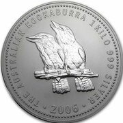 30 Dollars - Elizabeth II 4th Portrait - Australian Kookaburra - Silver Bullion Coin, Australia, 2005-2006 reverse image
