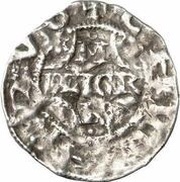 Denier - Pilgrim and emperor Conrad II Andernach mint; temple with crosslet obverse image