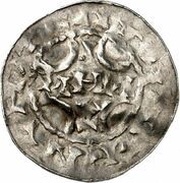 Denier - Pilgrim and emperor Conrad II Andernach mint; temple with door obverse image