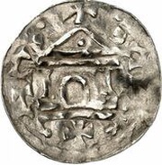 Denier - Pilgrim and emperor Conrad II Andernach mint; temple with door, Germany, 1027-1036 reverse image