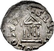 Denier - Pilgrim with emperor Conrad II Cologne mint; cross, Germany, 1027-1036 reverse image