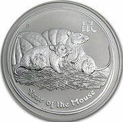 30 Dollars - Elizabeth II 4th Portrait - Year of the Mouse - Silver Bullion Coin, Australia, 2008 reverse image