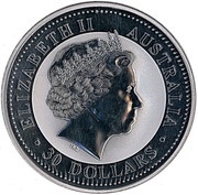 30 Dollars - Elizabeth II 4th Portrait - Australian Kookaburra - Silver Bullion Coin obverse image