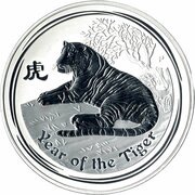 30 Dollars - Elizabeth II 4th Portrait - Year of the Tiger - Silver Bullion Coin, Australia, 2010 reverse image