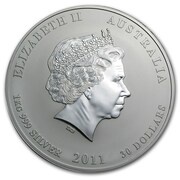 30 Dollars - Elizabeth II 4th Portrait - Year of the Rabbit - Silver Bullion Coin obverse image