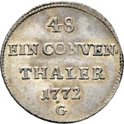1⁄48 Thaler - Francis Conrad of Rodt Conventionstaler, Germany, 1772 reverse image