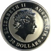 30 Dollars - Elizabeth II 4th Portrait - Kookaburra - Silver Bullion Coin obverse image