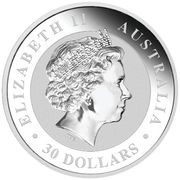 30 Dollars - Elizabeth II 4th Portrait - Australian Kookaburra - Silver Bullion Coin obverse image