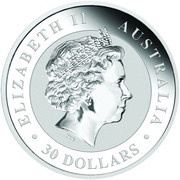 30 Dollars - Elizabeth II 4th Portrait - Australian Kookaburra - Silver Bullion Coin obverse image