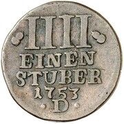 ¼ Stüber - Frederick II, Germany, 1753 reverse image