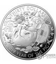 30 Dollars - Elizabeth II 4th Portrait - Year of the Pig - Silver Bullion Coin, Australia, 2019 reverse image