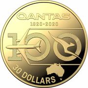 30 Dollars - Elizabeth II 6th Portrait - QANTAS Centenary - Gold Proof, Australia, 2020 reverse image