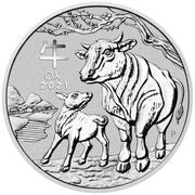 30 Dollars - Elizabeth II 6th Portrait - Year of the Ox - Silver Bullion Coin, Australia, 2021 reverse image