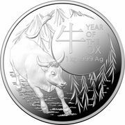 30 Dollars - Elizabeth II 6th Portrait - Year of the Ox; Silver Bullion Coin, Australia, 2021 reverse image