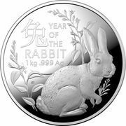 30 Dollars - Elizabeth II Posthumous; 6th Portrait - Year of the Rabbit; Silver Bullion, Australia, 2023 reverse image