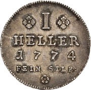 1 Heller Silver pattern strike, Germany, 1774 reverse image