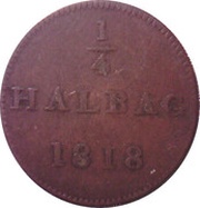 ¼ Halbag Judenpfennig, Germany, 1818 reverse image