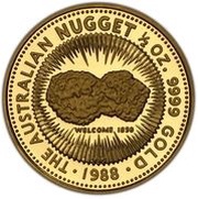 50 Dollars - Elizabeth II 3rd Portrait - Australian Nugget - Gold Bullion Coin, Australia, 1988 reverse image