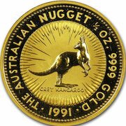 50 Dollars - Elizabeth II 3rd Portrait - Kangaroo - Gold Bullion Coin, Australia, 1990-1991 reverse image
