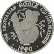 50 Dollars - Elizabeth II 3rd Portrait - Koala - Platinum, Australia, 1990-1991 reverse image