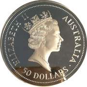 50 Dollars - Elizabeth II 4th Portrait - Kookaburra - Silver Bullion Coin obverse image
