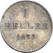1 Heller Silver pattern strike, Germany, 1838 reverse image