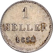 1 Heller Silver pattern strike, Germany, 1852 reverse image