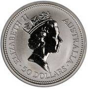 50 Dollars - Elizabeth II 3rd Portrait - Koala - Platinum Bullion Coin obverse image