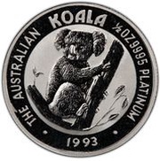 50 Dollars - Elizabeth II 3rd Portrait - Koala - Platinum Bullion Coin, Australia, 1992-1993 reverse image