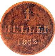 1 Heller Copper pattern strike, Germany, 1852 reverse image
