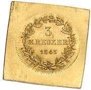 3 Kreuzers Gold pattern strike, Germany, 1843 reverse image