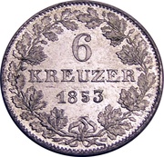 6 Kreuzer, Germany, 1852-1856 reverse image