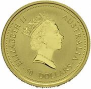 50 Dollars - Elizabeth II 3rd Portrait - Australian Kangaroo - Gold Bullion Coin obverse image
