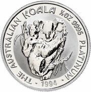 50 Dollars - Elizabeth II 3rd Portrait - Koala - Platinum, Australia, 1993-1994 reverse image